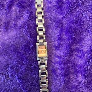 Silver Watch with Orange Dial